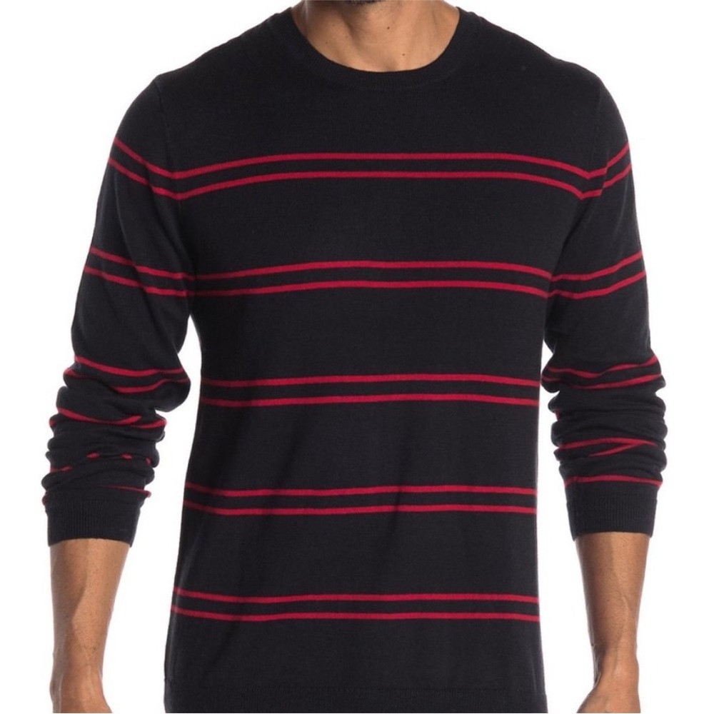 NWT Public Opinion Black & Red Double Stripe Lightweight Sweater, Size M